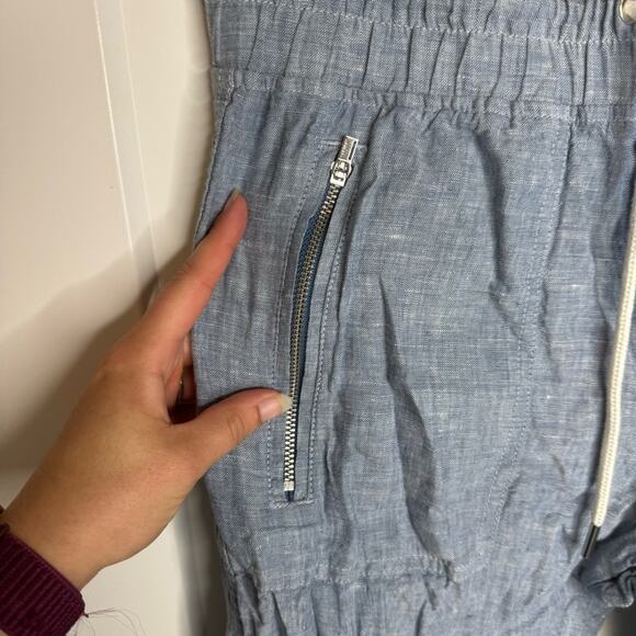 Athleta Cabo 100% Linen Joggers Drawstring Beach Resort Pants Blue Size 4 - Picture 3 of 6